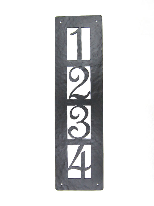 Rustic Custom Hammered Wrought Iron Address Plaque Vertical APV24 (4number) - Bushere & Son Iron Studio Inc.