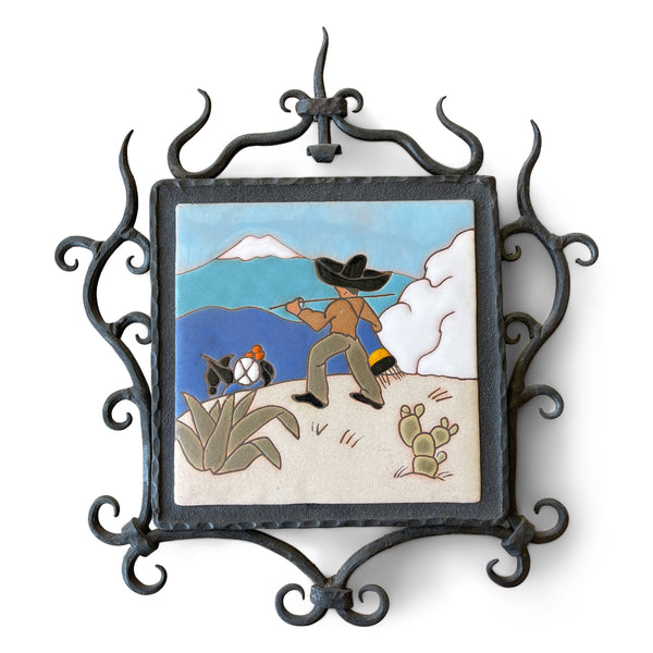 San Jose Tile Inspired Man on Journey Iron Wall Plaque
