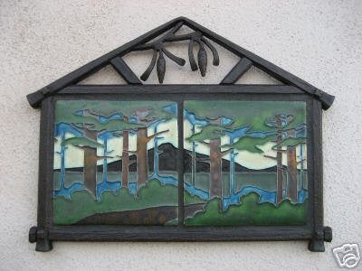 Arts and Crafts Motawi tree tiles in wrought iron frame - Bushere & Son Iron Studio Inc.