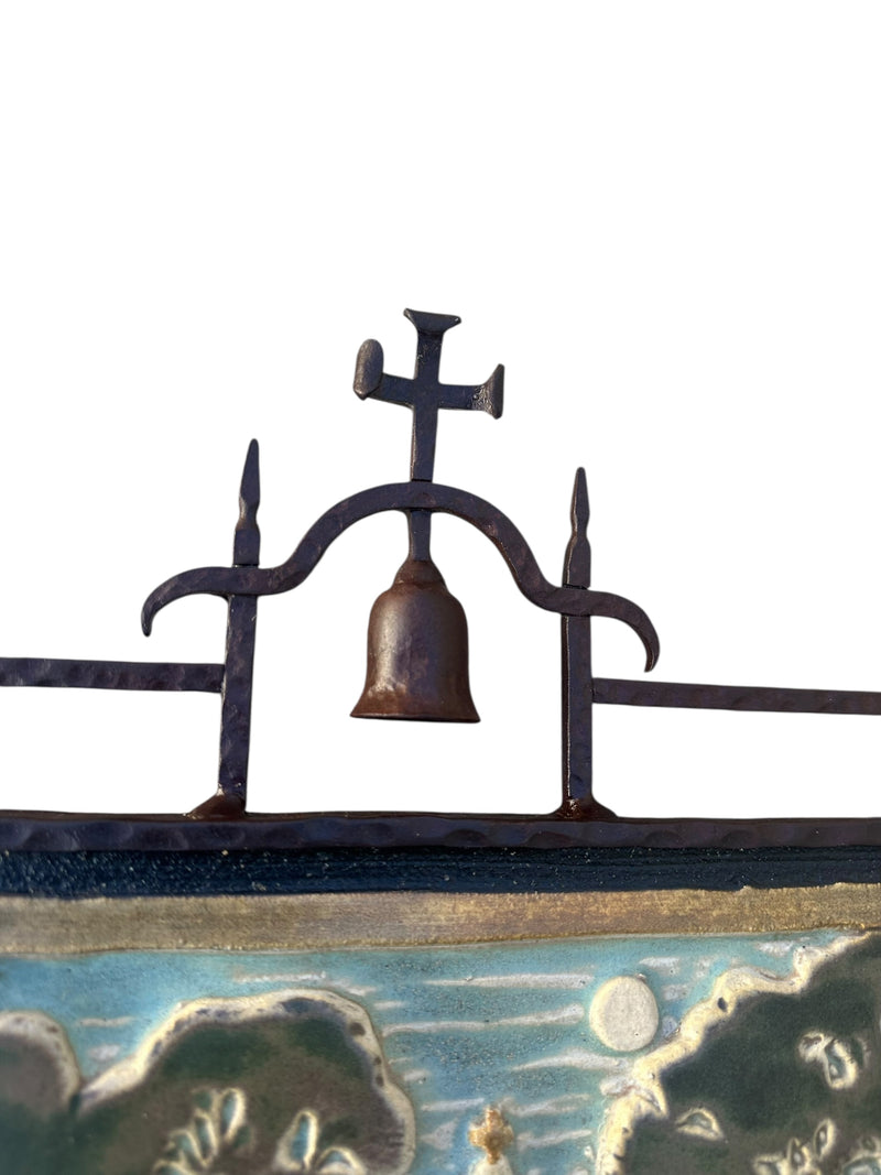 Spanish Church & Eucalyptus Tree Tile Wrought Iron Wall Plaque