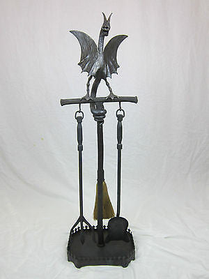 Forged wrought iron dragon fire tool set - Bushere & Son Iron Studio Inc.