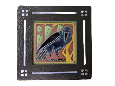 Arts & Crafts Raven or Crow Tile in Mission Window Iron Frame - Bushere & Son Iron Studio Inc.