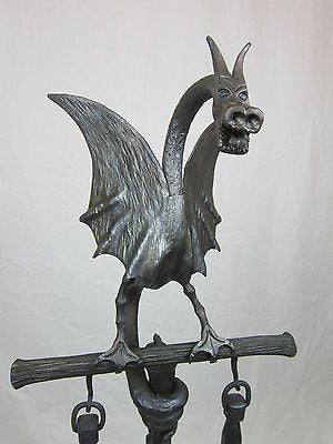 Forged wrought iron dragon fire tool set - Bushere & Son Iron Studio Inc.
