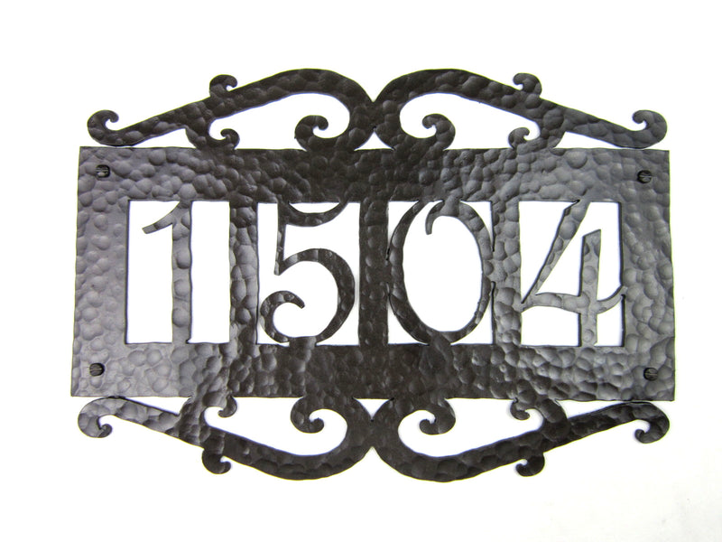 Spanish Mediterranean Custom Hammered Wrought Iron Address Plaque APH14 - Bushere & Son Iron Studio Inc.