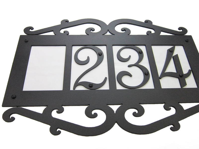 Classic Spanish Style Horizontal Wrought Iron Address Plaque Standard 3 Number APHS13 - Bushere & Son Iron Studio Inc.
