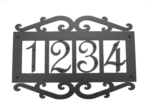 Classic Spanish Style Horizontal Wrought Iron Address Plaque Standard 4 Number APHS14 - Bushere & Son Iron Studio Inc.