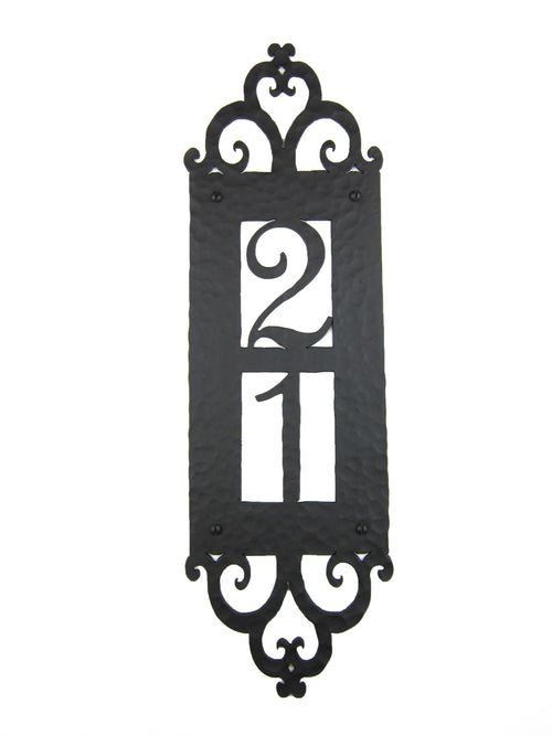 Spanish Style Hammered Iron Vertical Address Plaque 2 number APV12 - Bushere & Son Iron Studio Inc.