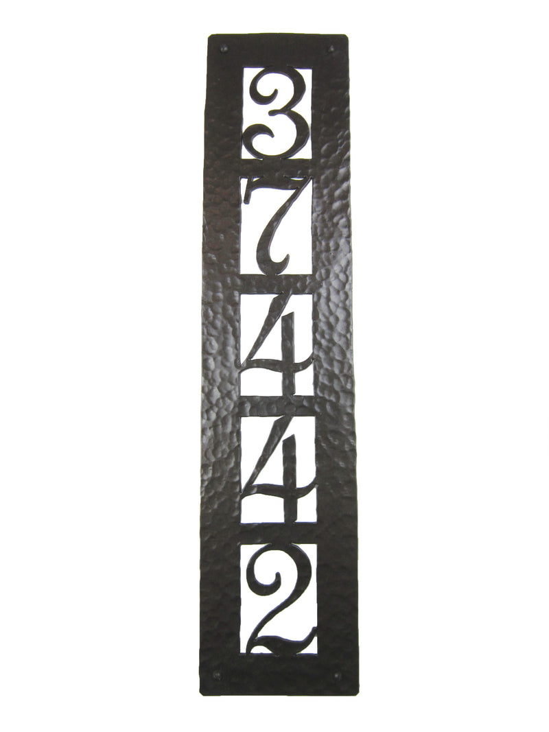 Rustic Custom Hammered Wrought Iron Address Plaque Vertical APV25 (5number) - Bushere & Son Iron Studio Inc.