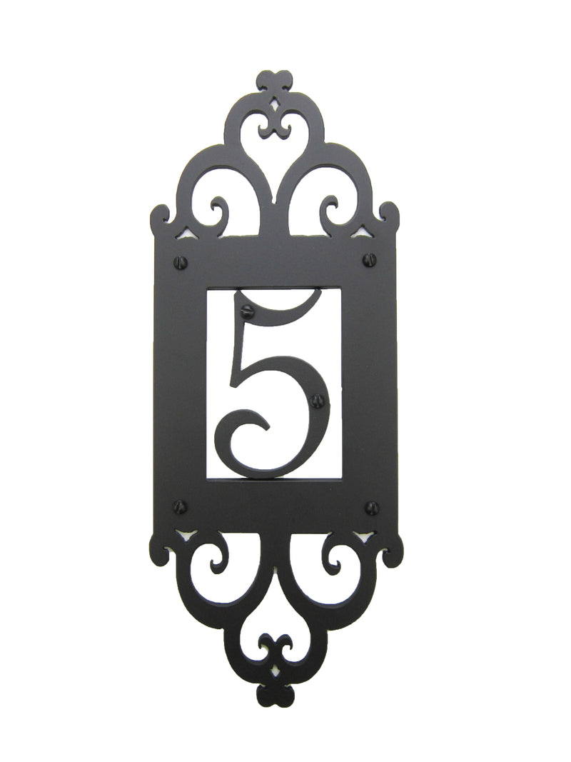 Classic Spanish Style Vertical Iron Address Plaque 1 number APVS11 - Bushere & Son Iron Studio Inc.
