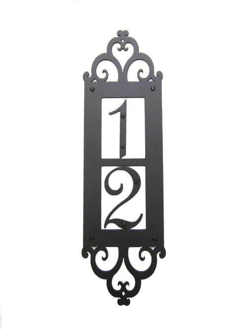 Classic Spanish Style Vertical Iron Address Plaque 2 number APVS12 - Bushere & Son Iron Studio Inc.