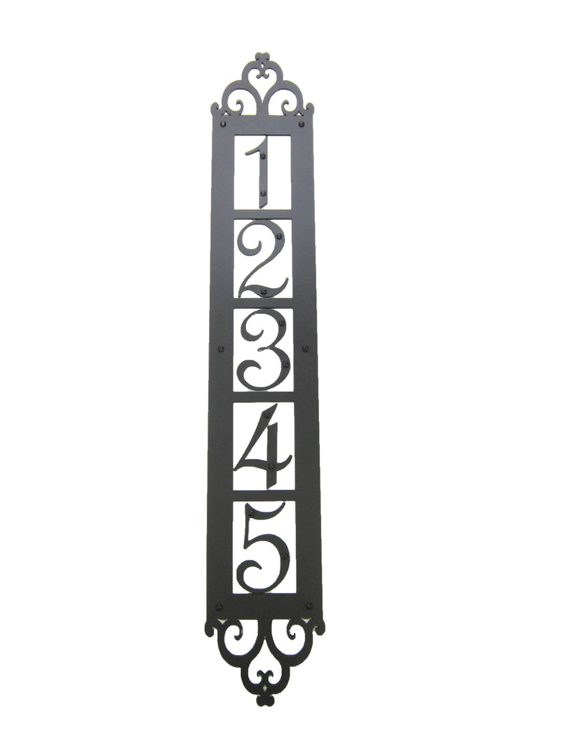 Classic Spanish Style Vertical Iron Address Plaque 5 number APVS15 - Bushere & Son Iron Studio Inc.