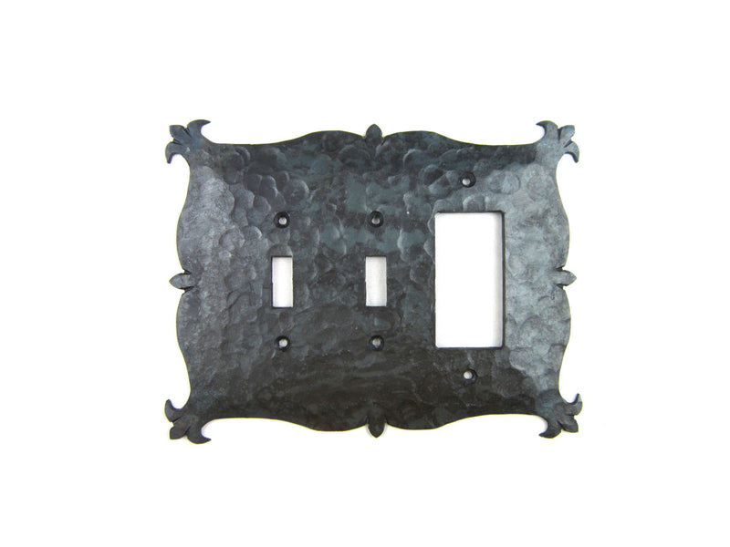 Mediterrranean Hammered Iron Switch Plate Cover Triple Toggle/GFI EP1 - Bushere & Son Iron Studio Inc.