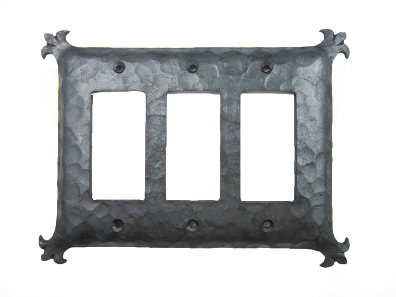 Spanish Revival Iron Triple Switch Plate GFI Decora EPH332 - Bushere & Son Iron Studio Inc.
