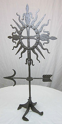 Spanish style hammered wrought iron cross weathervane sculpture - Bushere & Son Iron Studio Inc.