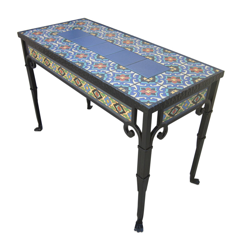 Blue Alcazar California Tile Spanish Revival Wrought Iron Entry Table - Bushere & Son Iron Studio Inc.