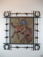 Old West California Cowboy Tile and Wrought Iron Wall Plaque - Bushere & Son Iron Studio Inc.