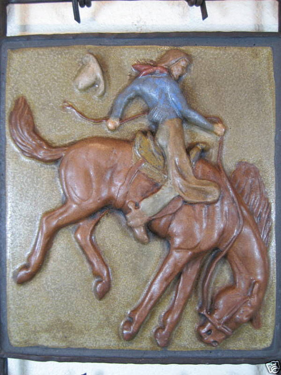 Old West California Cowboy Tile and Wrought Iron Wall Plaque - Bushere & Son Iron Studio Inc.