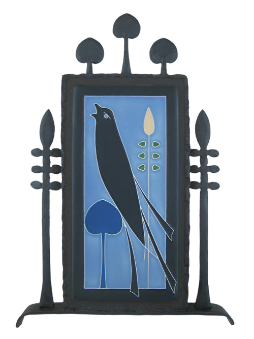 Arts & crafts Motawi single songbird tile plaque in wrought iron - Bushere & Son Iron Studio Inc.