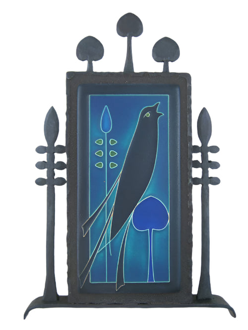 Arts & crafts Motawi single songbird tile plaque in wrought iron - Bushere & Son Iron Studio Inc.