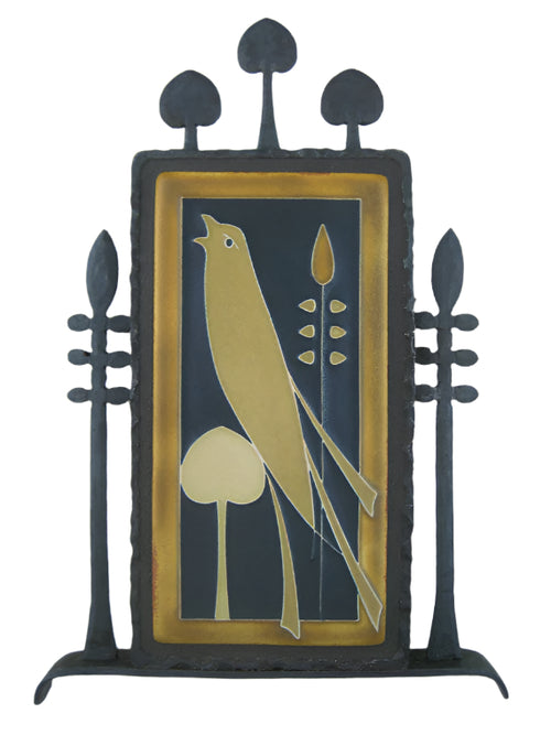 Arts & crafts Motawi single songbird tile plaque in wrought iron - Bushere & Son Iron Studio Inc.