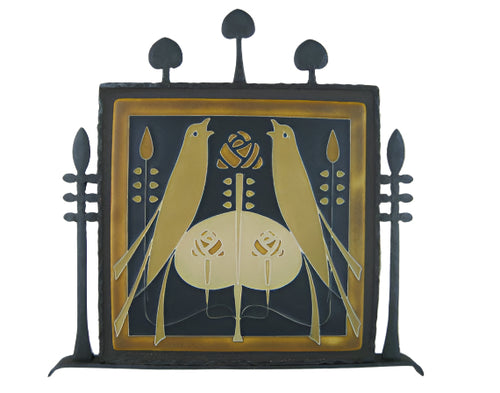 Arts & crafts Motawi double songbird tile plaque in wrought iron - Bushere & Son Iron Studio Inc.