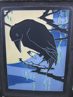 Arts and Crafts Motawi raven midnight tile in wrought iron mantle swing - Bushere & Son Iron Studio Inc.