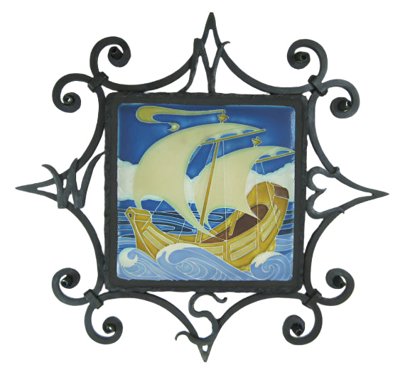 Arts & crafts Motawi Magic Ship Tile Wrought Iron Compass Plaque - Bushere & Son Iron Studio Inc.