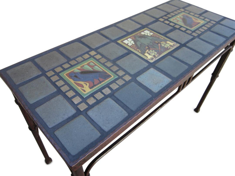 Arts & Crafts Raven Tile and Wrought Iron Entry Table - Bushere & Son Iron Studio Inc.