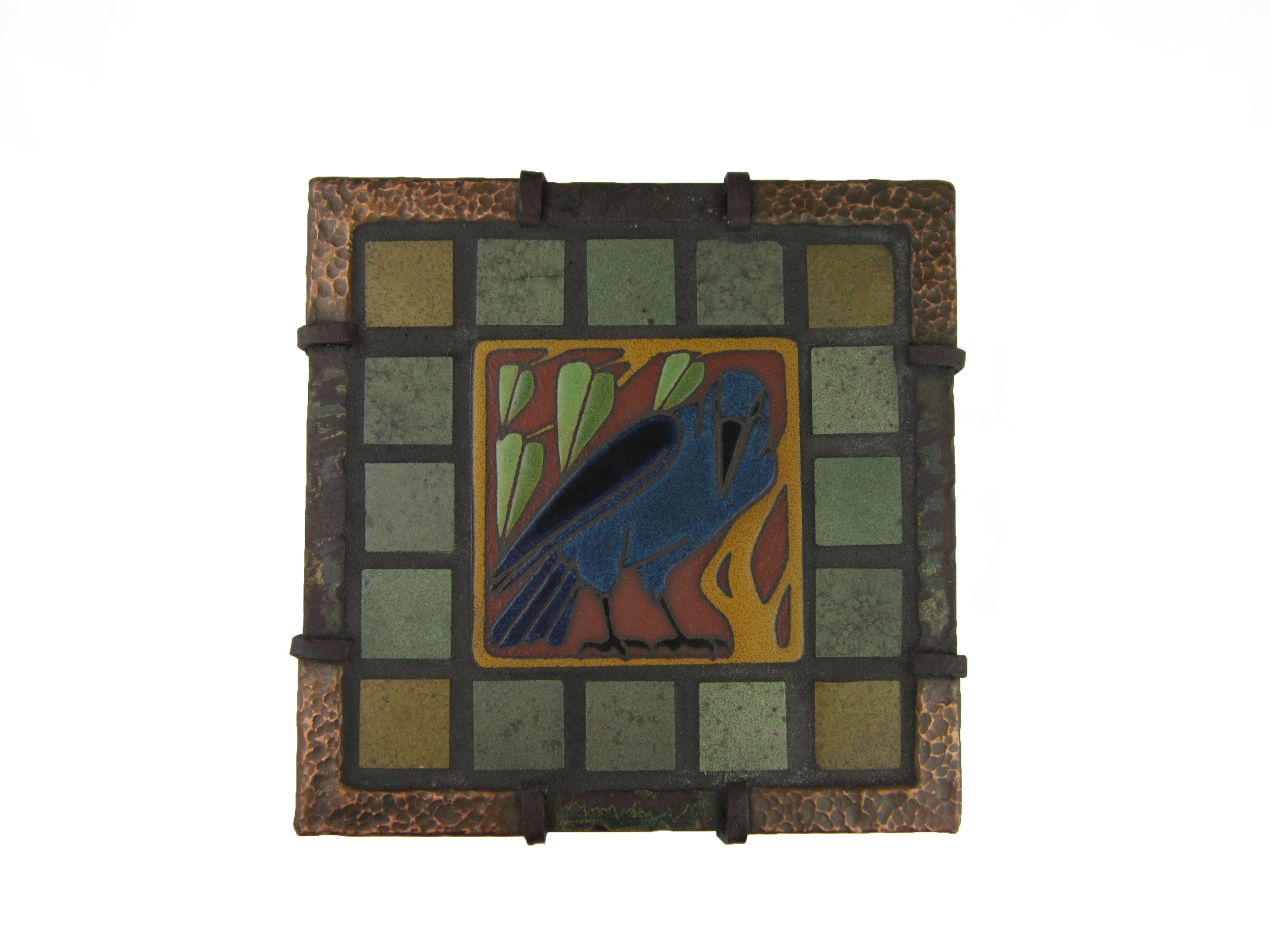 California Raven Tile  Copper Corner Hammered Wrought Iron Wall Plaque (right facing)