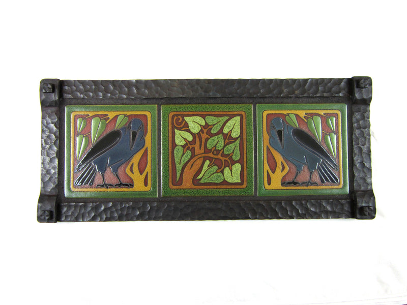 California Raven Tile and Hammered Wrought Iron Wall Tryptic Plaque - Bushere & Son Iron Studio Inc.