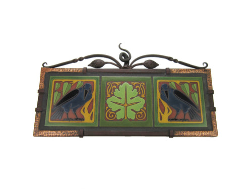 California Raven Tile Hammered Wrought Iron & Copper Wall Tryptic Plaque - Bushere & Son Iron Studio Inc.
