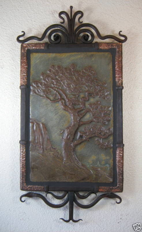 Torrey Pine Tree Tile In Iron and Copper Wall Plaque - Bushere & Son Iron Studio Inc.