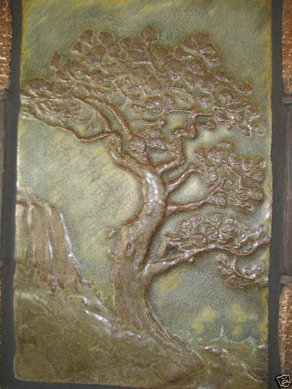 Torrey Pine Tree Tile In Iron and Copper Wall Plaque - Bushere & Son Iron Studio Inc.